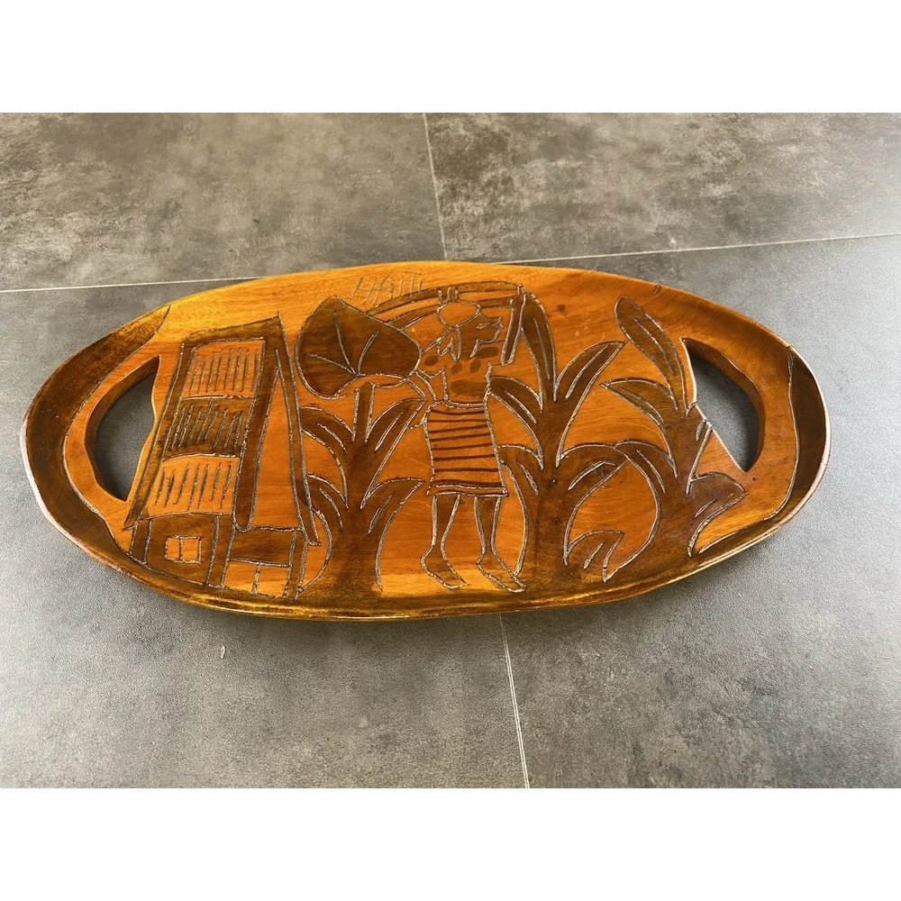 Haiti 2 toned Mahogany Wooden Serving Tray w/ Handles